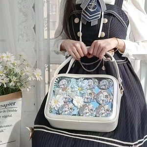 Sac transparent blanc style JK japonais pour badges anime avec poignées en simili cuir
