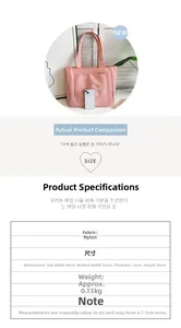 Pink nylon tote bag dimensions showing 38cm top width and 30cm height details