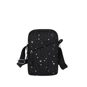 Fashionable crossbody cell phone bag with white star pattern on black durable canvas fabric