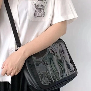 Sac Ita de style japonais JK noir avec grande fenêtre transparente et bandoulière