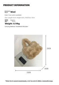 Faux fur tote bag dimensions 33x25x10cm shown with a tablet for size reference