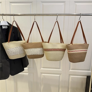 Sac Fourre-tout Décontracté en Paille Tissée pour Femmes Bohème Plage Vacances Grande Capacité Sac à Épaule Avec Fermeture Éclair