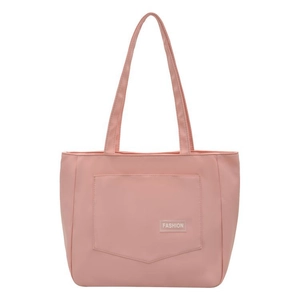Minimalist pink nylon tote bag with fashion label and large capacity shoulder strap