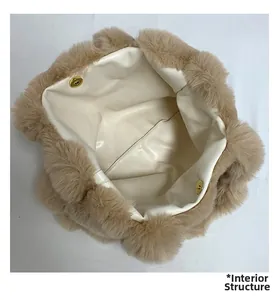 Internal structure of plush tote bag with dual gold magnetic closures and large capacity