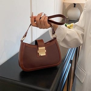 Borsa a sella classica marrone scuro da donna con elegante fibbia in metallo dorato