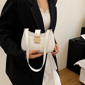 Borsa a spalla minimalista in pelle PU bianca da donna con fibbia quadrata dorata