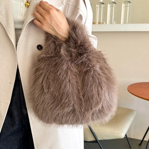 Sac à main élégant en fausse fourrure marron pour femme, sac pelucheux d'hiver décontracté