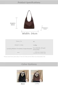 Detailed size specifications for minimalist faux suede tote bag including 40cm height