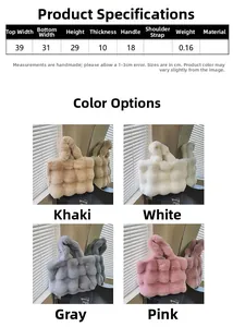 Tableau des tailles et options de couleurs pour le grand sac à main tissé en peluche