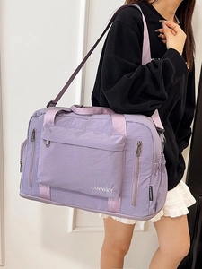 Stylish light purple large capacity nylon travel fitness bag with shoulder strap