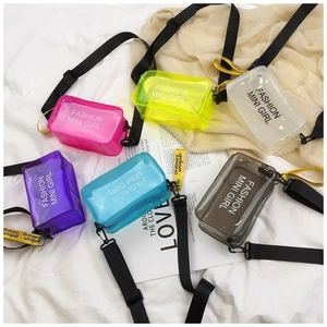 Women Fashion Transparent Jelly Crossbody Bag PU Mini Square Shoulder Bag With Printed Letters And Adjustable Strap