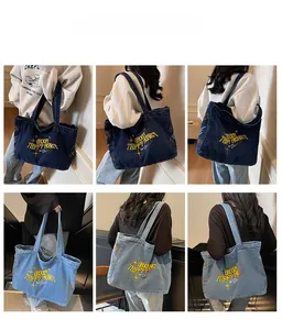 Vues multiples du grand sac cabas en toile vintage avec broderies et motifs d'étoiles
