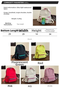 Detailed size chart and specifications for the lightweight waterproof casual backpack
