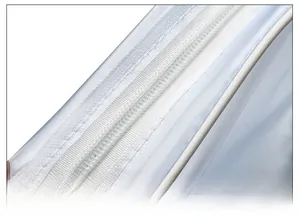 Detail of smooth white zipper and semi-transparent TPU material on the mini crossbody bag