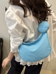 Women Minimalist Nylon Half Moon Crossbody Bag Large Capacity Leisure Hobo Shoulder Bag With Small Round Pouch Daily