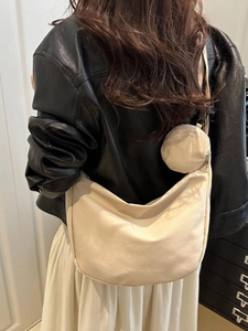 Minimalist beige hobo crossbody bag for women with round coin purse and adjustable strap