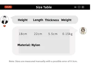 Guide des tailles du sac nylon: dimensions 18x22x5,5cm et poids léger de 0,15kg