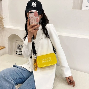 Bolso silla transparente amarillo brillante de PVC con correa y diseño de logotipo