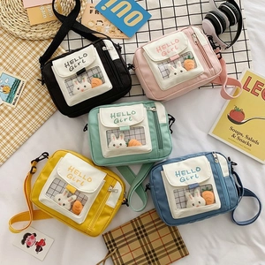 Sac À Bandoulière En Nylon De Style Japonais Pour Femmes Sacoche D'étudiant Mignonne Avec Fenêtre En PVC Transparente Décor Lapin Carotte