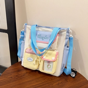 Colorful canvas crossbody bag with multi-pockets and adjustable strap for college students