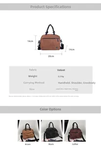 Detail view of suede crossbody bag dimensions 20x16x14cm and thick rope handle design