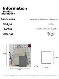 Guida alle taglie dettagliata per borsa in tessuto Oxford con dimensioni 27x40x7cm