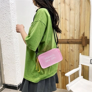 Bolso de silla rosa transparente con correa ajustable y texto Fashion Mini Girl