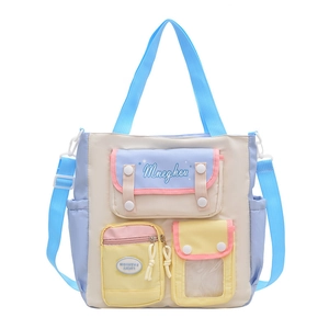 Multi-color canvas messenger bag with large capacity and adjustable blue shoulder strap