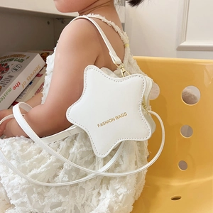 Minimalist white star-shaped crossbody bag for kids with gold Fashion Bags lettering