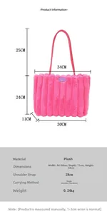 Specifiche dimensionali della borsa tote in peluche rosa con misure dettagliate