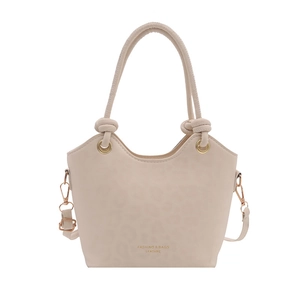 Sac seau minimaliste beige à imprimé léopard avec détails dorés et bandoulière
