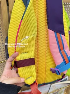 Detail view of thickened breathable mesh shoulder straps on water-resistant backpack