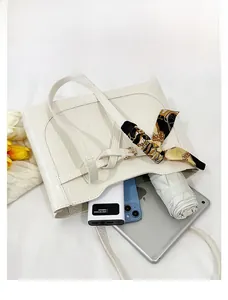 White crocodile pattern tote bag showing large capacity for tablet and daily items