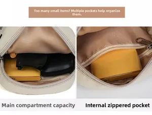 Dettaglio interno borsa a tracolla in nylon con scomparto e tasca con cerniera