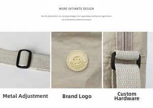 Dettagli della borsa in nylon beige con tracolla regolabile e finiture in metallo personalizzate