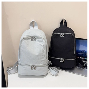Détails des sacs à dos en nylon gris clair et noir avec double fermeture éclair de voyage