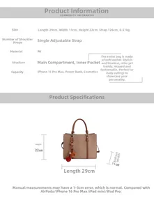 Detaillierte Größentabelle für minimalistische PU-Lederhandtasche mit Maßen 29x11x22cm