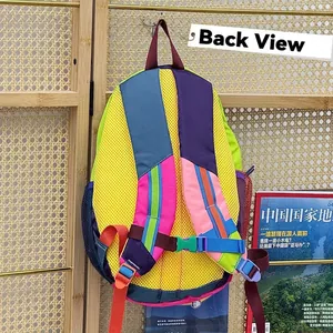 Waterproof multi-color patchwork children backpack with breathable mesh back and chest strap
