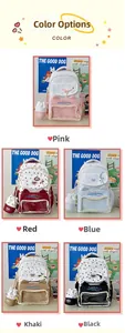 Five school backpacks in various colors with star patterns and clear window cat ears pockets