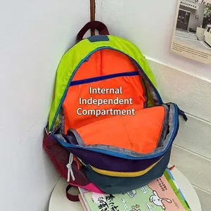 Waterproof multi-color contrast backpack with large capacity and internal compartments
