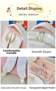 Detail view of pink star backpack with smooth double zippers and adjustable straps