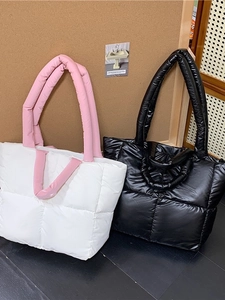 Large Capacity Quilted Puffer Tote Bag Women Lightweight Oxford Cloth Shoulder Bag For Commuting Travel Padded Handbag
