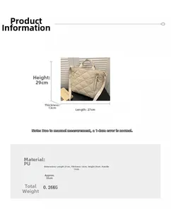 Detailed size specifications of the beige quilted tote bag with adjustable shoulder strap