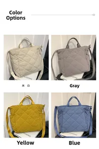 Quilted tote bag showing four color options with side pockets and crossbody straps