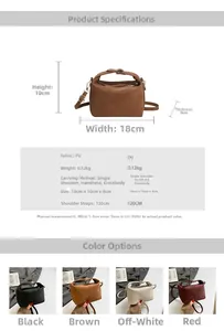 Spécifications détaillées du petit sac Boston en similicuir avec dimensions et couleurs
