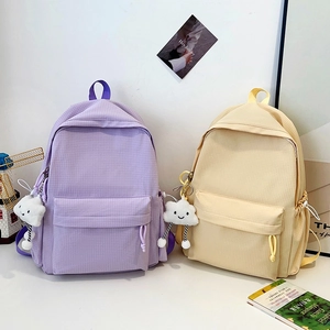 Minimalist large capacity canvas backpack in purple and yellow with cloud pendant