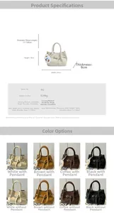 Detailed size specifications for minimalist PU bucket bag showing dimensions and colors