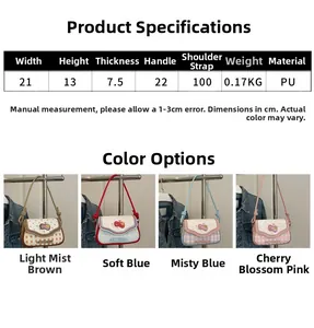 Detailed size specifications and color options for the stylish plaid crossbody bag