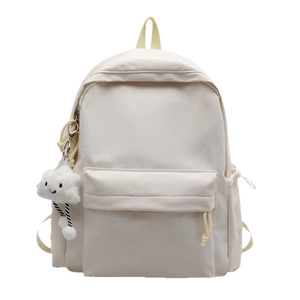 Minimalist cream white large capacity backpack with cloud pendant and plaid texture