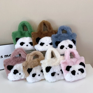 Sac Seau en Peluche Visage de Panda Mignon pour Femmes Sac à Main en Fausse Fourrure avec Bandoulière en Chaîne